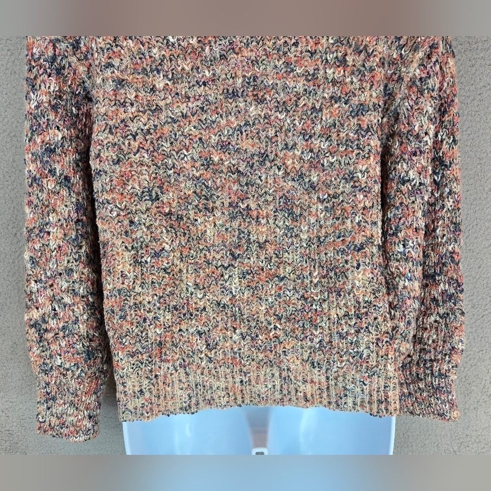 Lush Long Sleeve Sweater Sz S Multicolor Loose Knit Exposed Seams V-Neck Cozy - Picture 8 of 11
